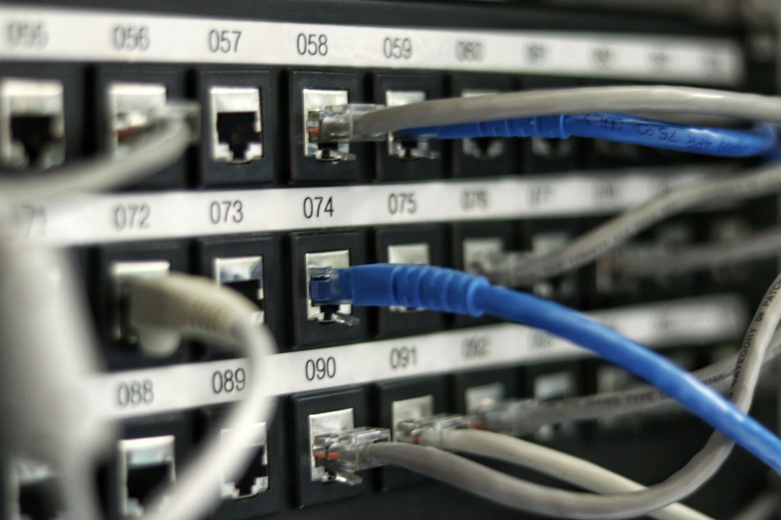 Network patch panel with connected cables